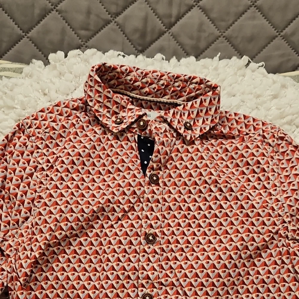 Next Boys Red and White Patterned Button Down Shirt